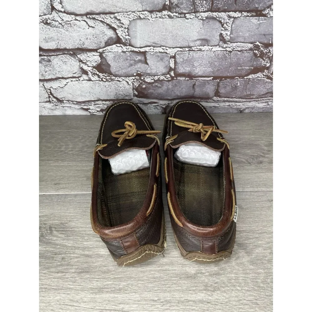 L.L. Bean Pebble Brown Leather Moccasin Slip On Loafers Shoes Men Sz 10M US/43EU - Picture 6 of 16